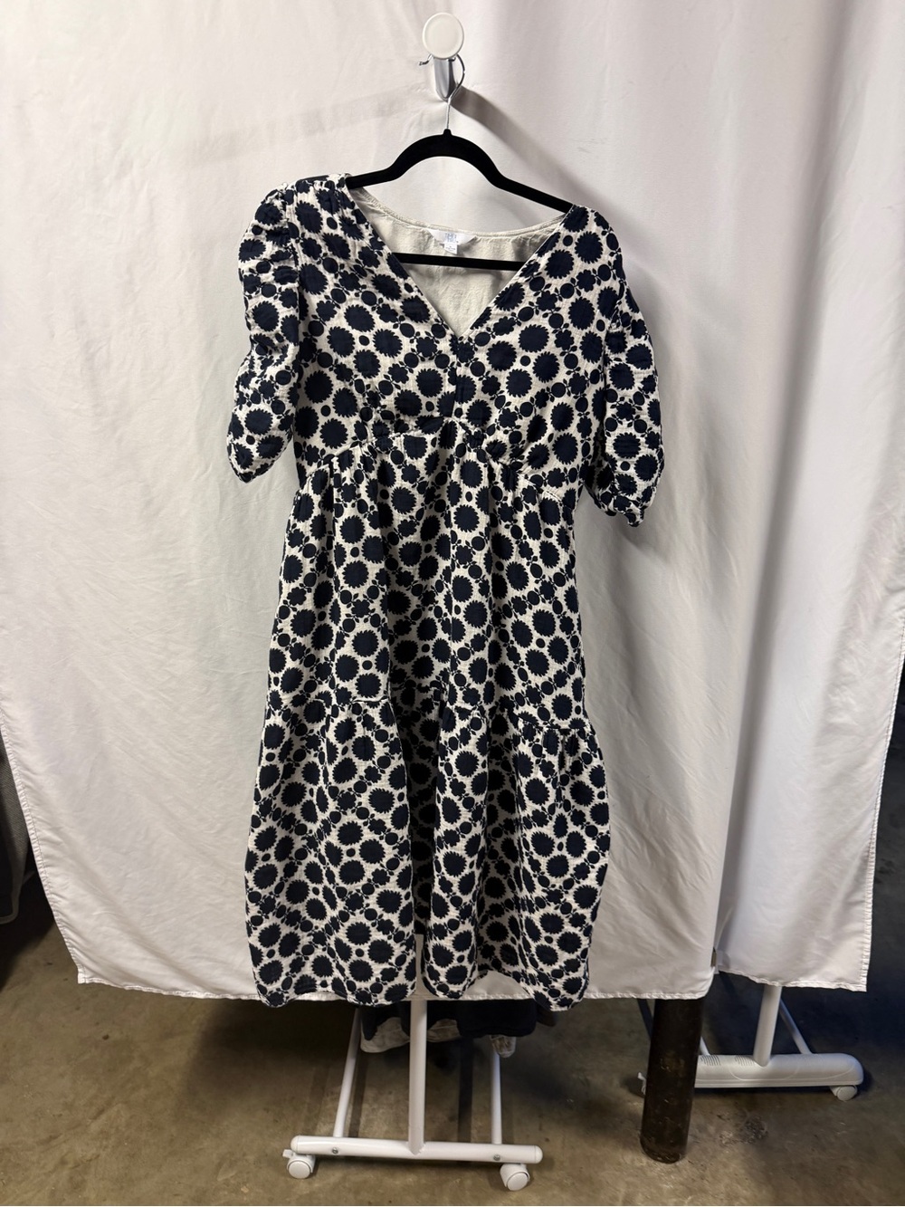 Time and Tru Navy and White Floral Tie-Waist Midi Dress